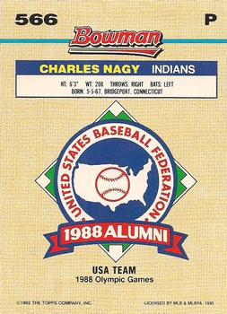 1992 Bowman #566 Charles Nagy Back