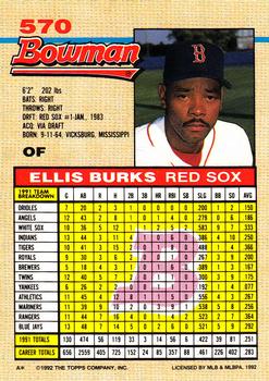 1992 Bowman #570 Ellis Burks Back