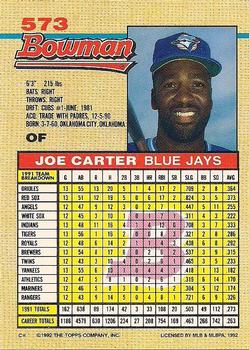 1992 Bowman #573 Joe Carter Back