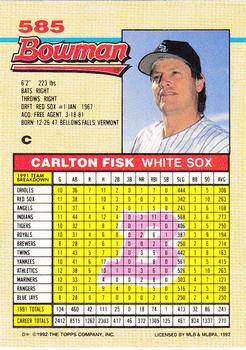 1992 Bowman #585 Carlton Fisk Back