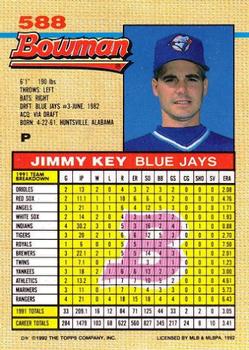 1992 Bowman #588 Jimmy Key Back