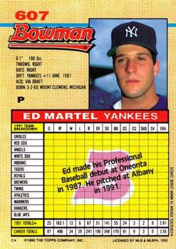 1992 Bowman #607 Ed Martel Back