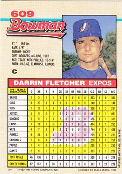 1992 Bowman #609 Darrin Fletcher Back