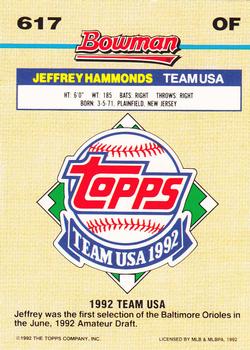 1992 Bowman #617 Jeffrey Hammonds Back