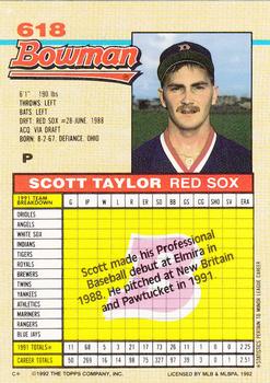 1992 Bowman #618 Scott Taylor Back