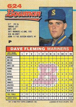 1992 Bowman #624 Dave Fleming Back