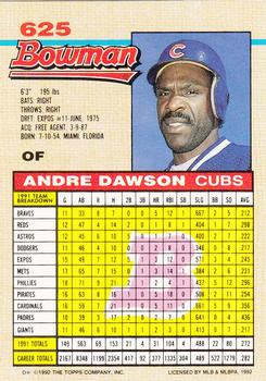 1992 Bowman #625 Andre Dawson Back