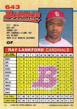 1992 Bowman #643 Ray Lankford Back