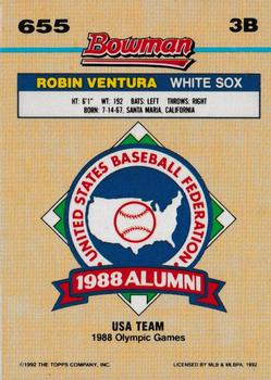 1992 Bowman #655 Robin Ventura Back