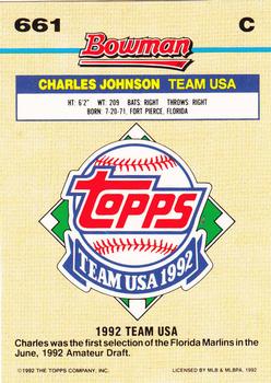 1992 Bowman #661 Charles Johnson Back