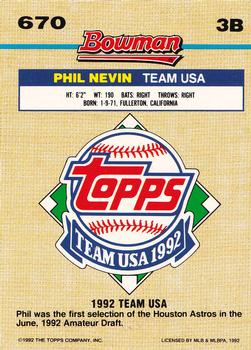 1992 Bowman #670 Phil Nevin Back