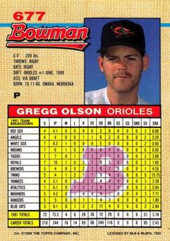 1992 Bowman #677 Gregg Olson Back