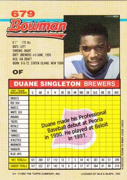 1992 Bowman #679 Duane Singleton Back