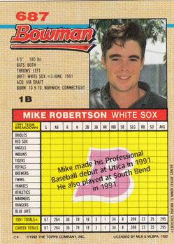 1992 Bowman #687 Mike Robertson Back
