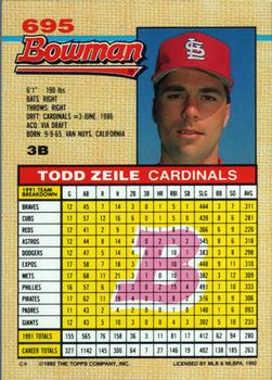 1992 Bowman #695 Todd Zeile Back