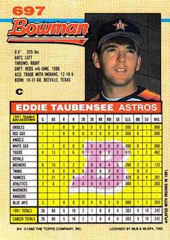 1992 Bowman #697 Eddie Taubensee Back