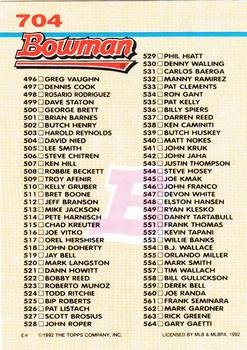 1992 Bowman #704 Checklist: 424-564 Back