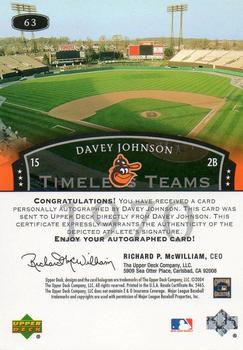 2004 Upper Deck Legends Timeless Teams - Autographs #63 Dave Johnson Back