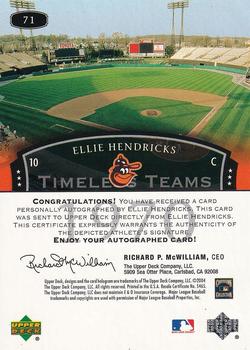 2004 Upper Deck Legends Timeless Teams - Autographs #71 Ellie Hendricks Back