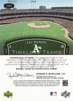 2004 Upper Deck Legends Timeless Teams - Autographs #103 Sal Bando Back