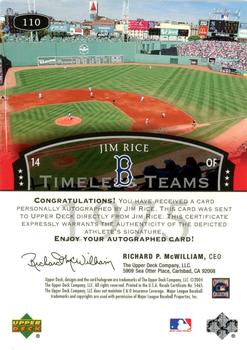 2004 Upper Deck Legends Timeless Teams - Autographs #110 Jim Rice Back