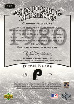 2004 Upper Deck Legends Timeless Teams - Autographs #193 Dickie Noles Back