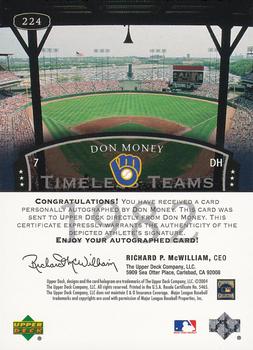 2004 Upper Deck Legends Timeless Teams - Autographs #224 Don Money Back