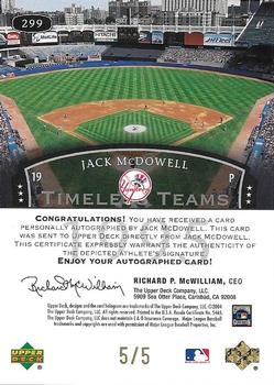2004 Upper Deck Legends Timeless Teams - Autographs Gold #299 Jack McDowell Back