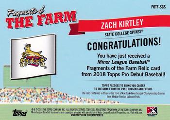 2018 Topps Pro Debut - Fragments of the Farm Relics Gold #FOTF-SCS Zach Kirtley Back