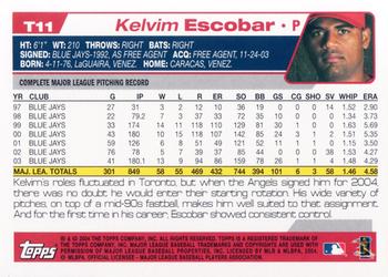 2004 Topps Traded & Rookies #T11 Kelvim Escobar Back