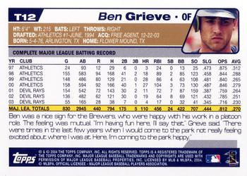 2004 Topps Traded & Rookies #T12 Ben Grieve Back