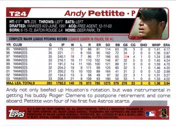 2004 Topps Traded & Rookies #T24 Andy Pettitte Back
