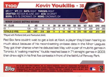 2004 Topps Traded & Rookies #T100 Kevin Youkilis Back