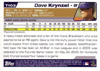 2004 Topps Traded & Rookies #T103 Dave Krynzel Back