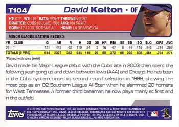 2004 Topps Traded & Rookies #T104 David Kelton Back
