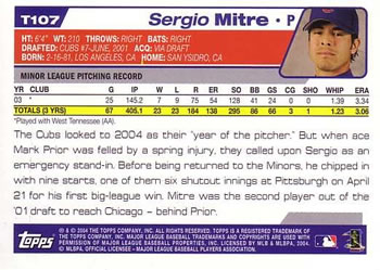 2004 Topps Traded & Rookies #T107 Sergio Mitre Back