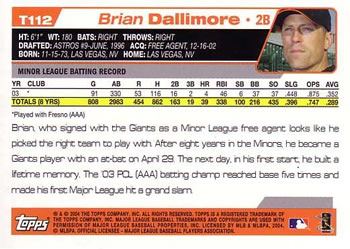 2004 Topps Traded & Rookies #T112 Brian Dallimore Back