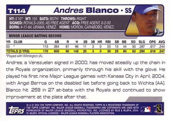 2004 Topps Traded & Rookies #T114 Andres Blanco Back