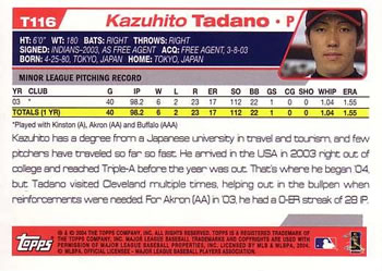 2004 Topps Traded & Rookies #T116 Kazuhito Tadano Back