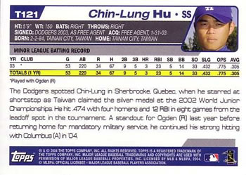 2004 Topps Traded & Rookies #T121 Chin-Lung Hu Back