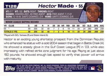 2004 Topps Traded & Rookies #T128 Hector Made Back