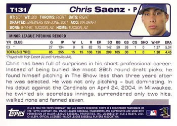 2004 Topps Traded & Rookies #T131 Chris Saenz Back