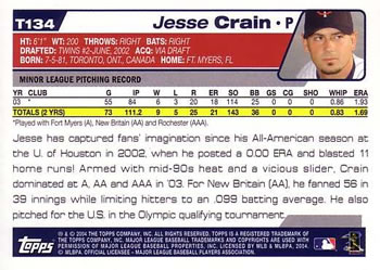 2004 Topps Traded & Rookies #T134 Jesse Crain Back