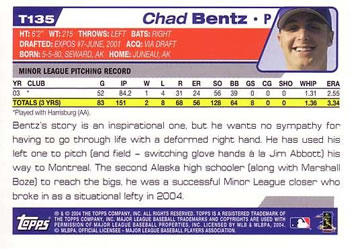 2004 Topps Traded & Rookies #T135 Chad Bentz Back