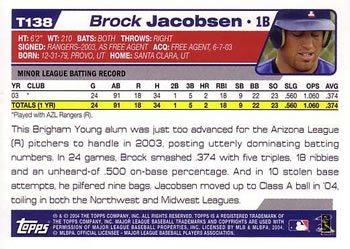 2004 Topps Traded & Rookies #T138 Brock Jacobsen Back