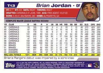 2004 Topps Traded & Rookies #T13 Brian Jordan Back