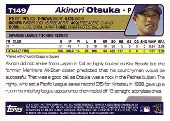 2004 Topps Traded & Rookies #T149 Akinori Otsuka Back