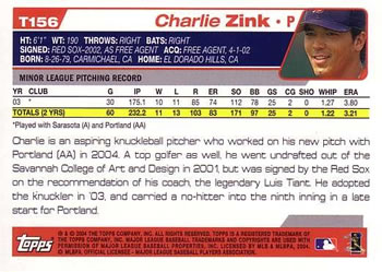 2004 Topps Traded & Rookies #T156 Charlie Zink Back