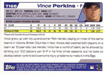 2004 Topps Traded & Rookies #T168 Vince Perkins Back
