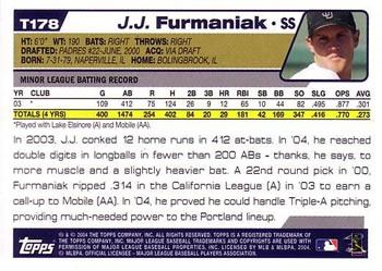 2004 Topps Traded & Rookies #T178 J.J. Furmaniak Back